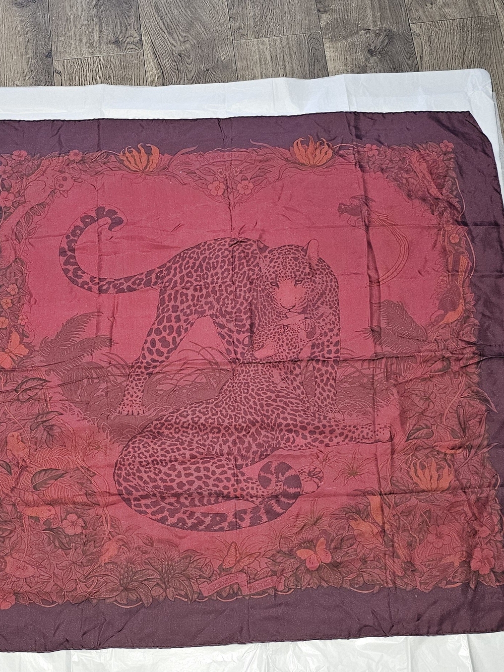 Hermes Luxury Red Leopard Jungle Love Print Scarf